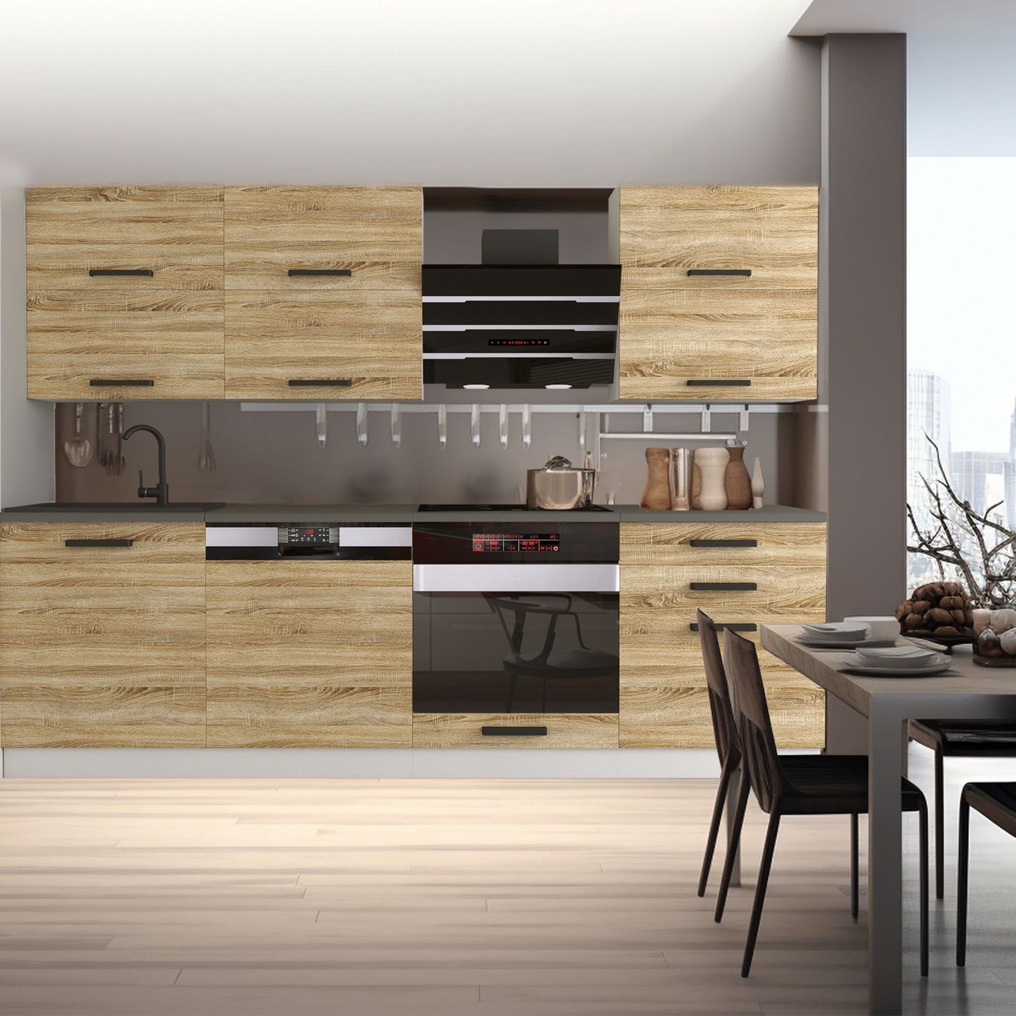 Cuisine avec placards en bois clair
