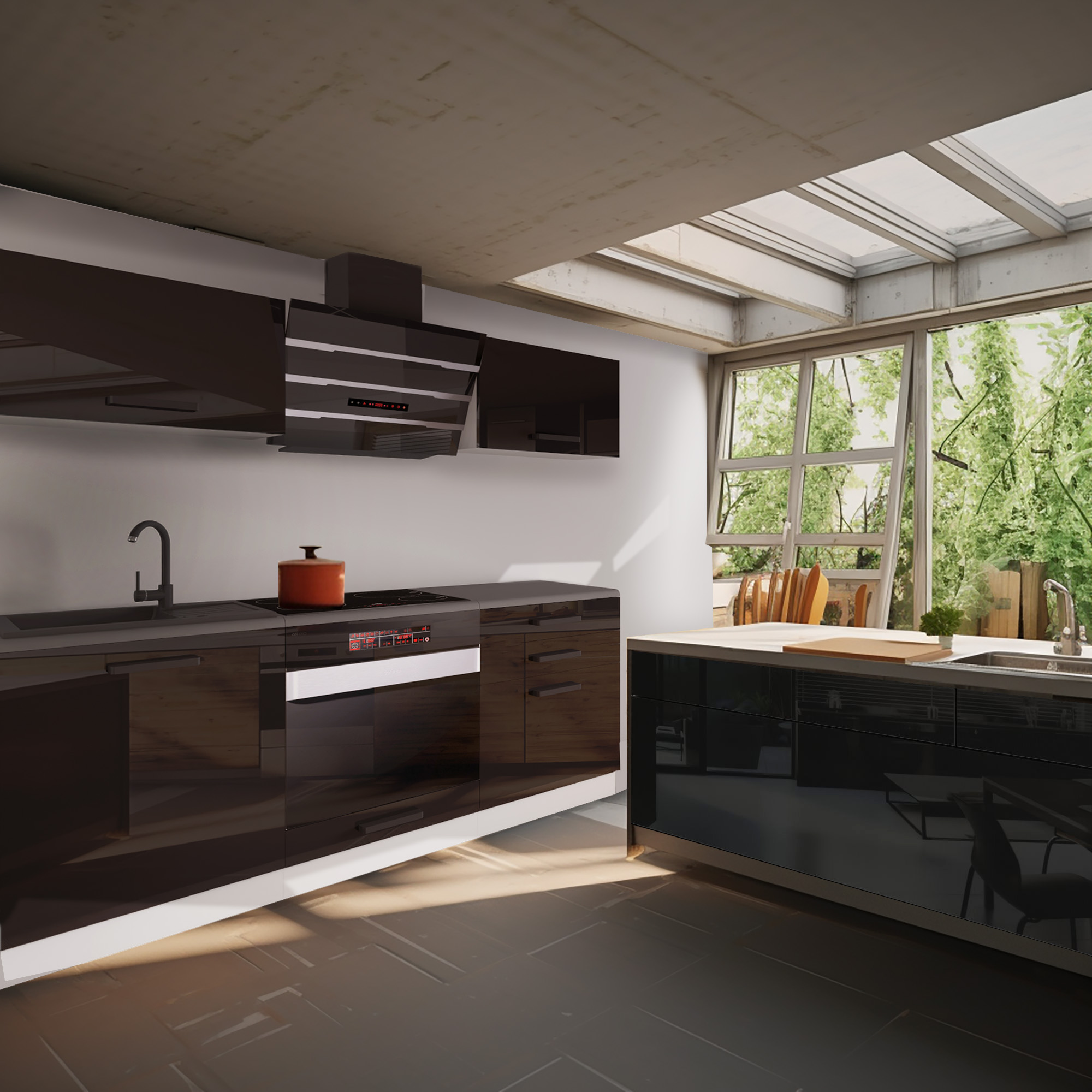 Cuisine avec meubles design et lumière naturelle