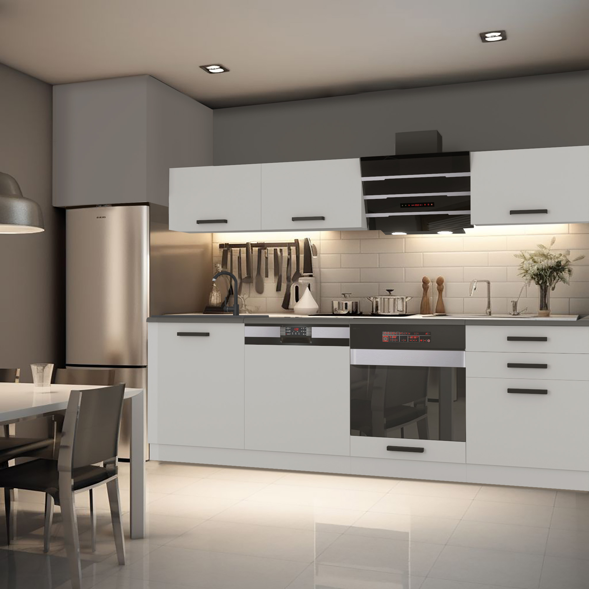 Vue d'une cuisine moderne, fonctionnelle et harmonieuse