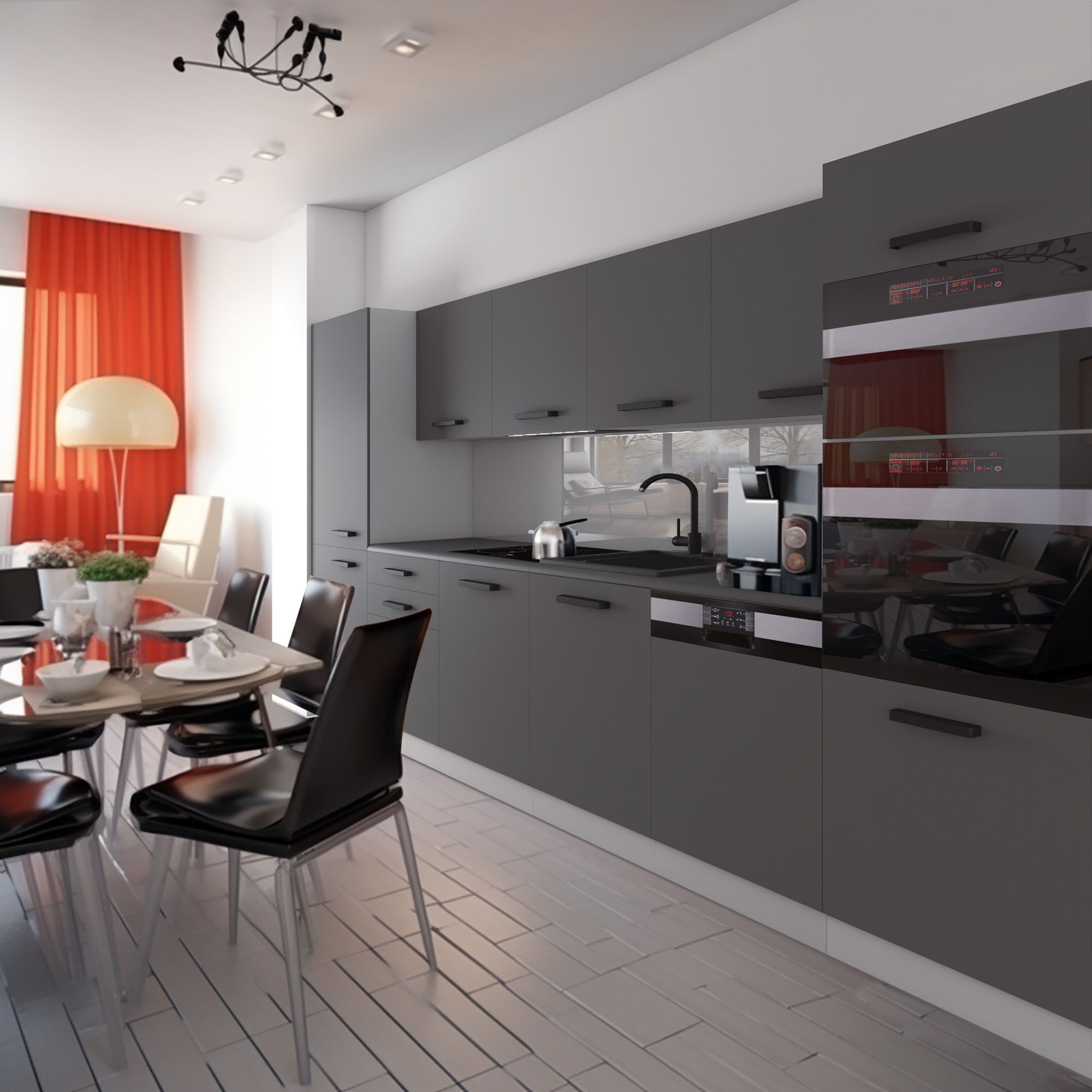 Cuisine avec meubles anthracite et détails modernes