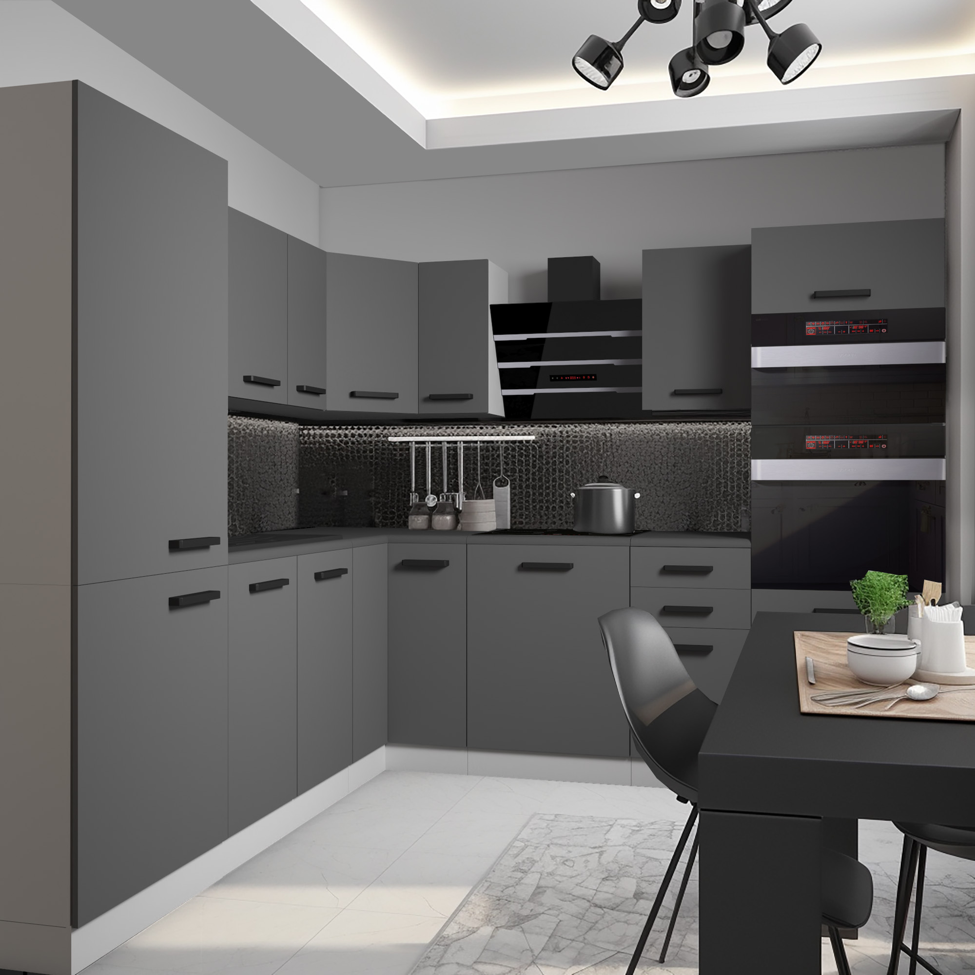 Cuisine moderne et fonctionnelle avec mobilier