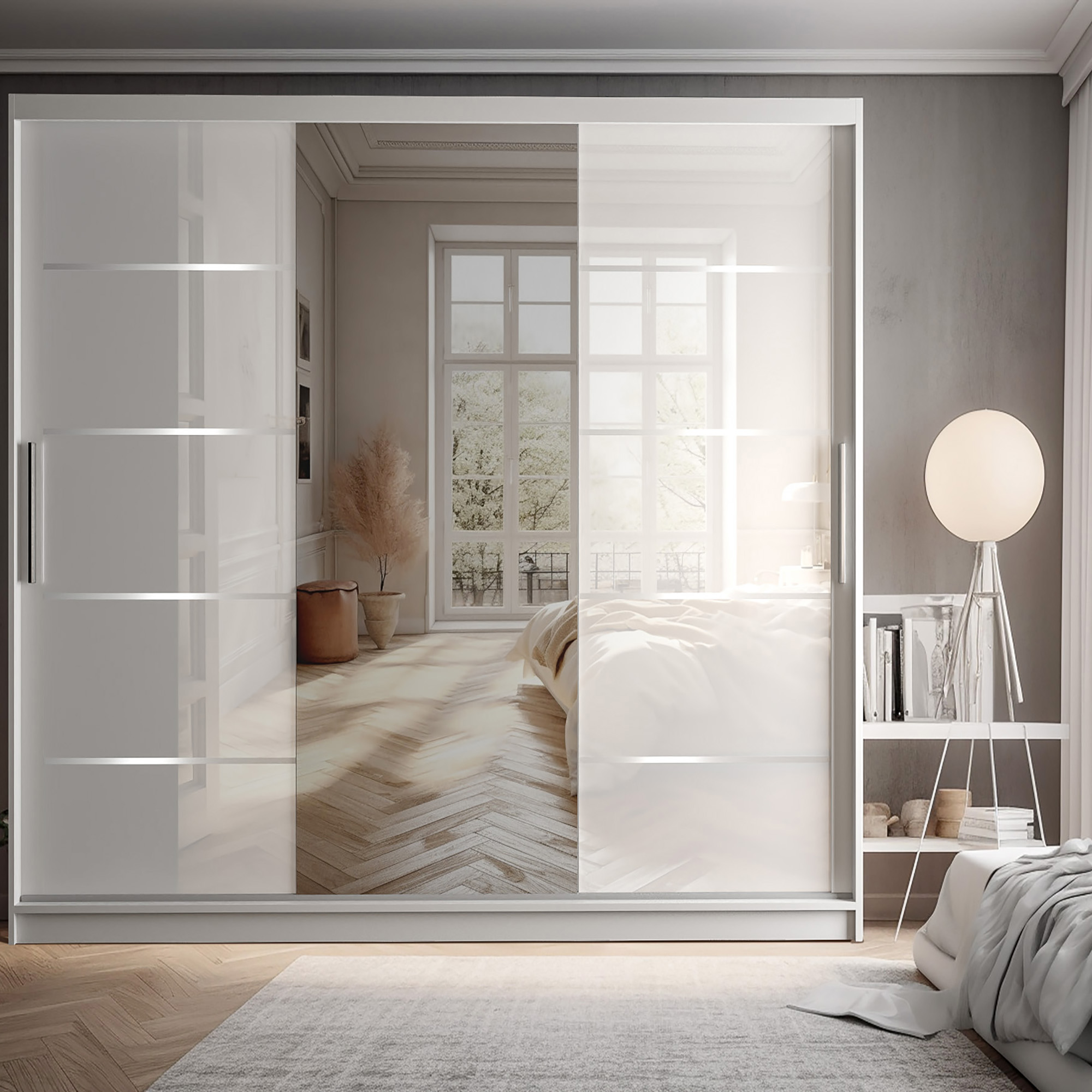 Porte vitrée illuminée dans une chambre élégante