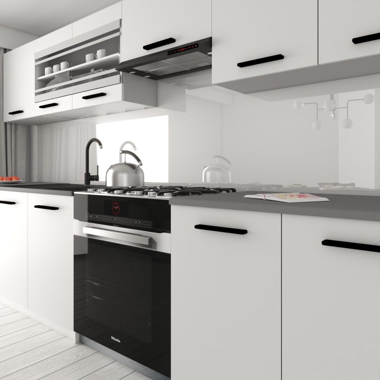 Cuisine 260 cm blanc mat avec plan de travail – Producteur TOR PRIMO260/3/WT/WT/0/B1