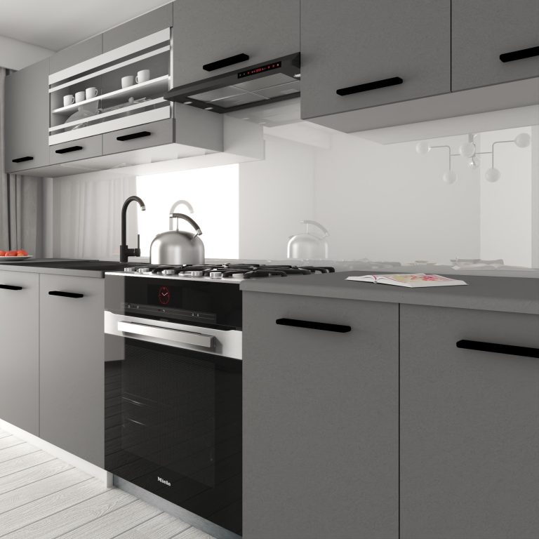 Cuisine 260 cm gris anthracite graphite avec plan de travail – Producteur TOR PRIMO260/3/WT/SR/0/B1