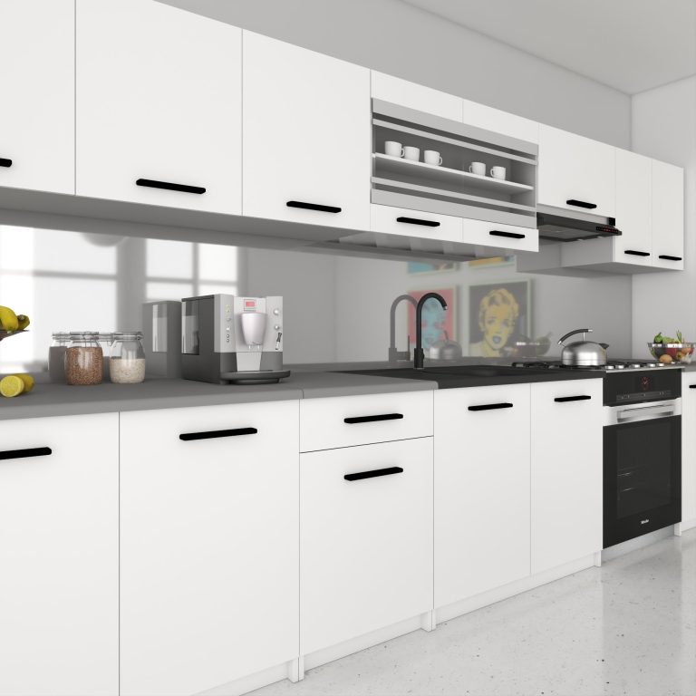 Cuisine 320 cm blanc mat avec plan de travail – Producteur TOR PRIMO320/4/WT/WT/0/B1