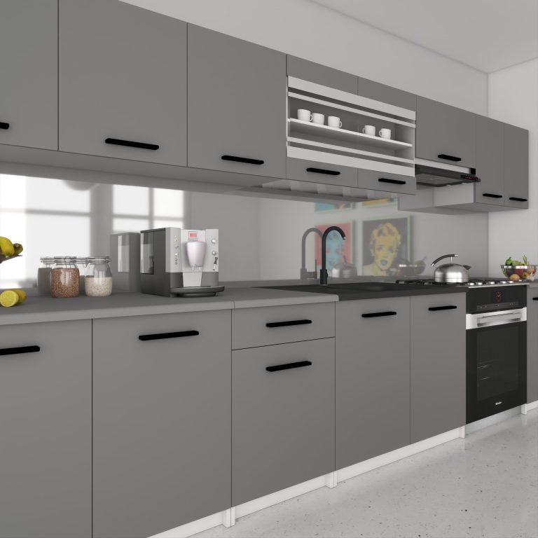 Cuisine 320 cm gris anthracite graphite avec plan de travail – Producteur TOR PRIMO320/4/WT/SR/0/B1