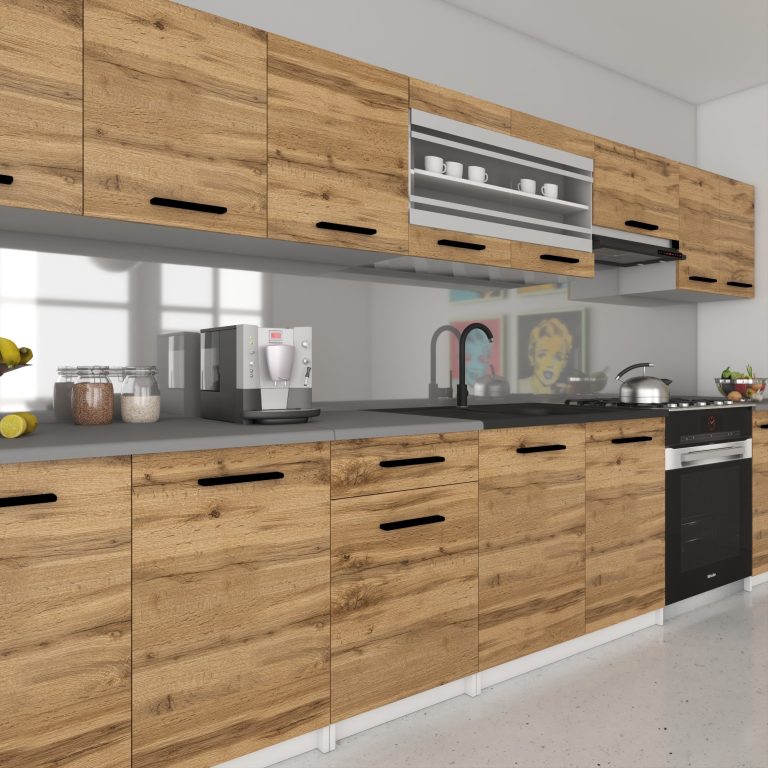 Cuisine 320 cm chêne wotan / chêne sonoma avec plan de travail – Producteur TOR PRIMO320/4/WT/DW/0/B1