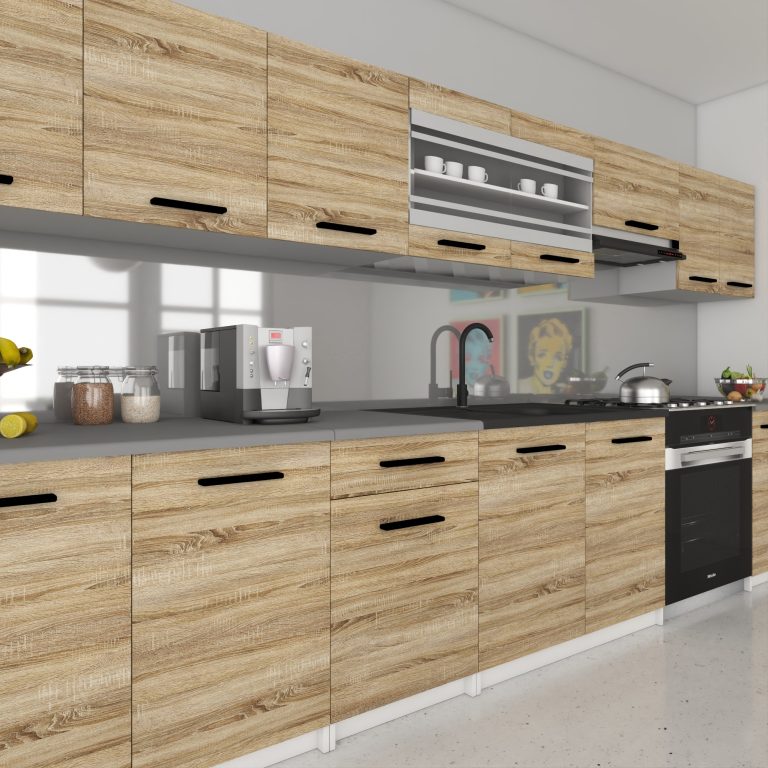 Cuisine 320 cm chêne wotan / chêne sonoma avec plan de travail – Producteur TOR PRIMO320/4/WT/DS/0/B1