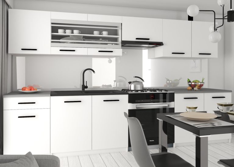 Cuisine 260 cm blanc mat avec plan de travail – Producteur TOR PRIMO260/3/WT/WT/0/B1