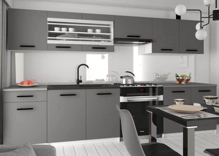 Cuisine 260 cm gris anthracite graphite avec plan de travail – Producteur TOR PRIMO260/3/WT/SR/0/B1