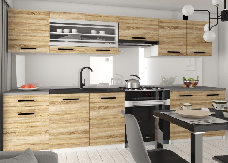 Cuisine 260 cm chêne wotan / chêne sonoma avec plan de travail – Producteur TOR PRIMO260/3/WT/DS/0/B1
