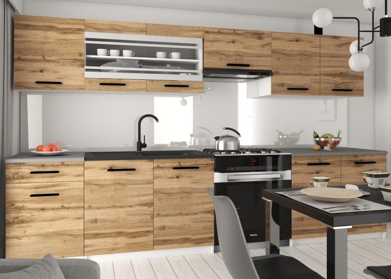 Cuisine 260 cm chêne wotan / chêne sonoma avec plan de travail – Producteur TOR PRIMO260/2/WT/DW/0/B1