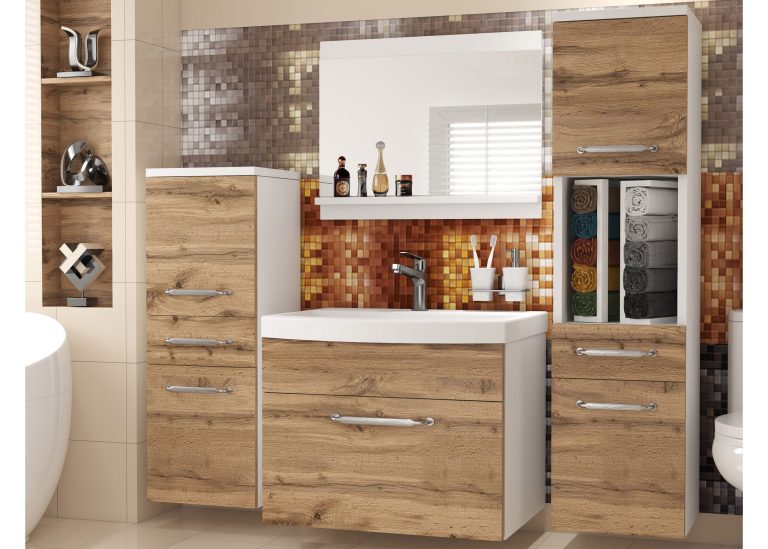 Meuble de salle de bain avec vasque et miroir chêne wotan – Producteur ROD PRIMO M 5/0/W/DW/0/ZINC