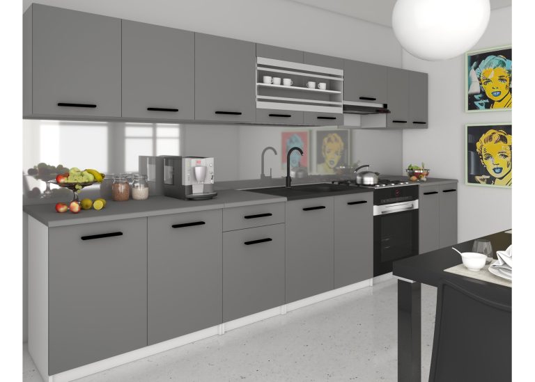 Cuisine 320 cm gris anthracite graphite avec plan de travail – Producteur TOR PRIMO320/4/WT/SR/0/B1