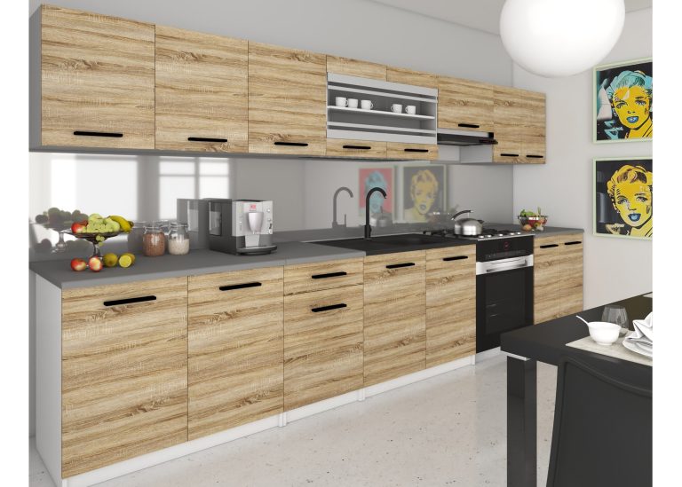 Cuisine 320 cm chêne wotan / chêne sonoma avec plan de travail – Producteur TOR PRIMO320/4/WT/DS/0/B1