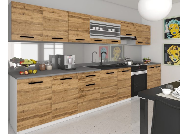 Cuisine 320 cm chêne wotan / chêne sonoma avec plan de travail – Producteur TOR PRIMO320/4/WT/DW/0/B1
