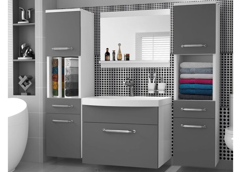 Meuble de salle de bain avec vasque et miroir gris anthracite graphite – Producteur ROD PRIMO M 6/0/W/SR/0/ZINC