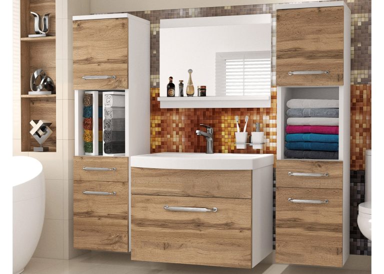 Meuble de salle de bain avec vasque et miroir chêne wotan / chêne sonoma – Producteur ROD PRIMO M 6/0/W/DW/0/ZINC