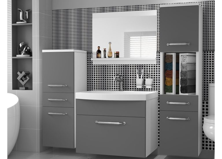 Meuble de salle de bain avec vasque et miroir gris anthracite graphite – Producteur ROD PRIMO M 5/0/W/SR/0/ZINC