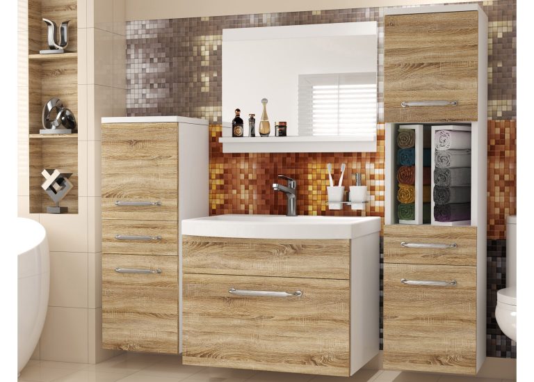 Meuble de salle de bain avec vasque et miroir chêne sonoma – Producteur ROD PRIMO M 5/0/W/DS/0/ZINC