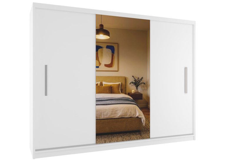 Armoire coulissante 232 cm avec miroir blanc mat – Producteur MES PRIMO SZP4/2/1W/2W1L/0/AL