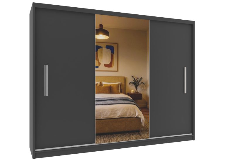Armoire coulissante 232 cm avec miroir noir ébène foncé – Producteur MES PRIMO SZP4/2/1B/2B1L/0/AL