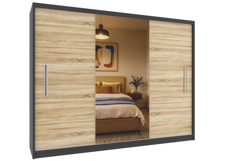 Armoire coulissante 232 cm avec miroir chêne sonoma – Producteur MES PRIMO SZP4/2/1B/2DS1L/0/AL