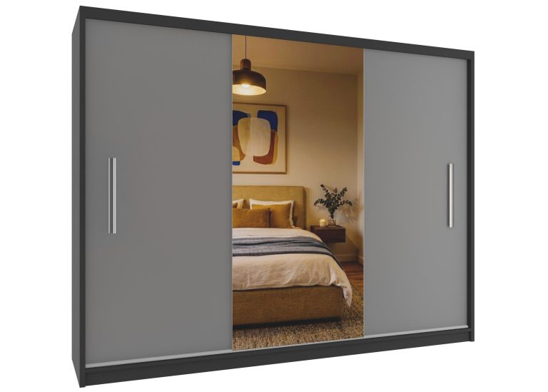 Armoire coulissante 232 cm avec miroir gris mat – Producteur MES PRIMO SZP4/2/1B/2SR1L/0/AL