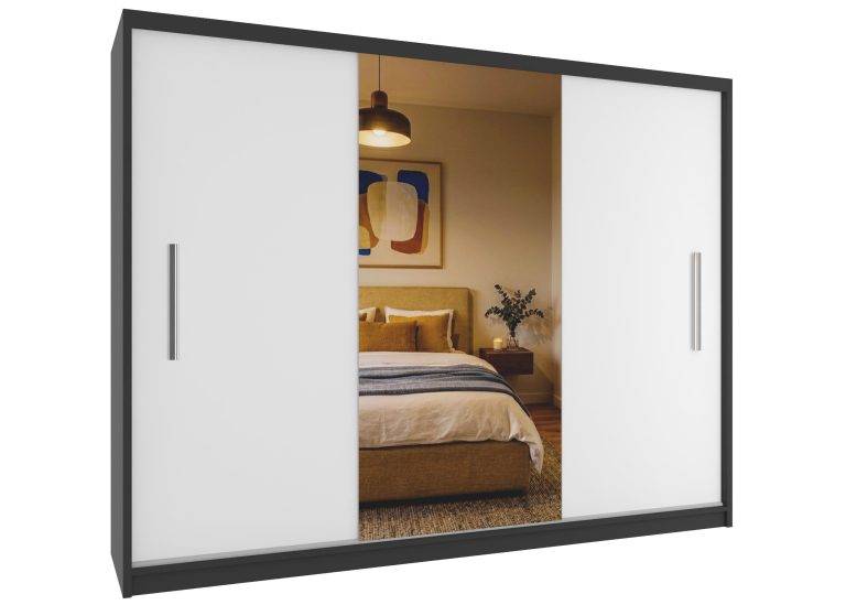 Armoire coulissante 232 cm avec miroir blanc mat – Producteur MES PRIMO SZP4/2/1B/2W1L/0/AL
