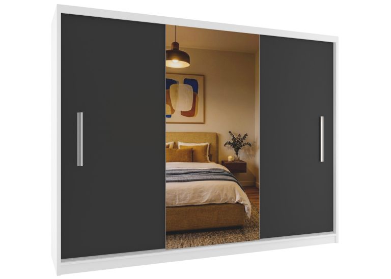 Armoire coulissante 232 cm avec miroir noir ébène foncé – Producteur MES PRIMO SZP4/2/1W/2B1L/0/AL