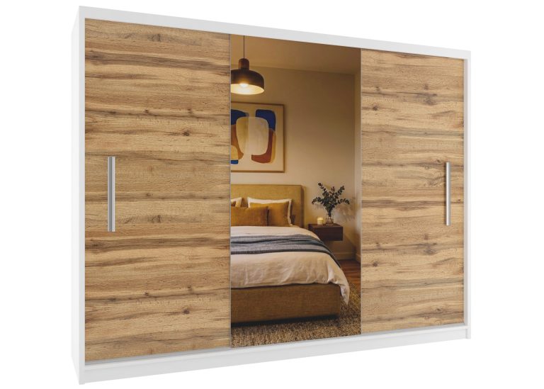 Armoire coulissante 232 cm avec miroir chêne wotan / chêne sonoma – Producteur MES PRIMO SZP4/2/1W/2DW1L/0/AL