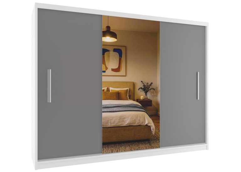 Armoire coulissante 232 cm avec miroir gris mat – Producteur MES PRIMO SZP4/2/1W/2SR1L/0/AL