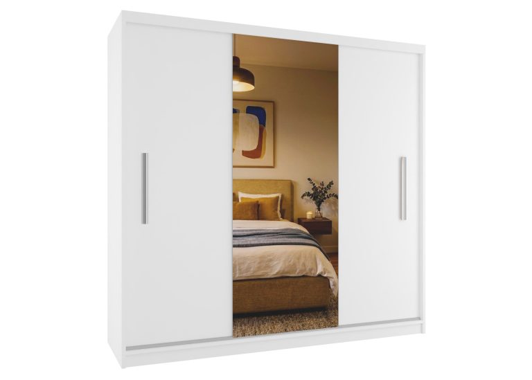 Armoire coulissante 200 cm PRIMO avec miroir blanc mat – Producteur MES PRIMO SZP1/1/W/W/0/AL