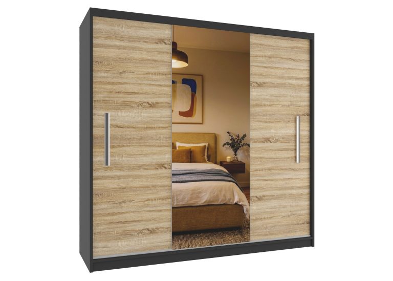 Armoire coulissante 200 cm PRIMO avec miroir chêne sonoma mat – Producteur MES PRIMO SZP1/1/B/DS/0/AL