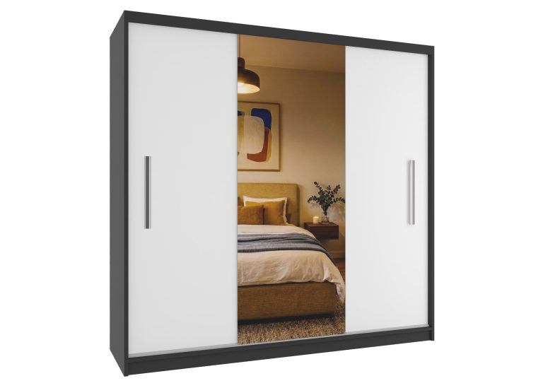 Armoire coulissante 200 cm PRIMO avec miroir blanc mat – Producteur MES PRIMO SZP1/1/B/W/0/AL