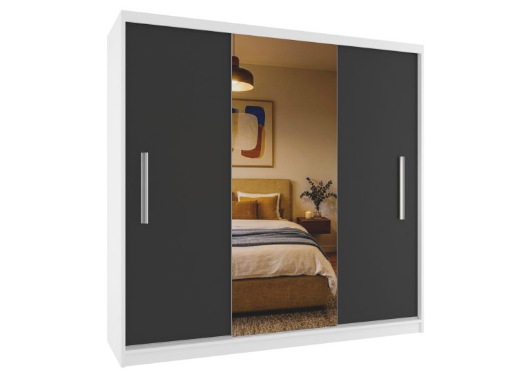 Armoire coulissante 200 cm PRIMO avec miroir noir ébène foncé – Producteur MES PRIMO SZP1/1/W/B/0/AL