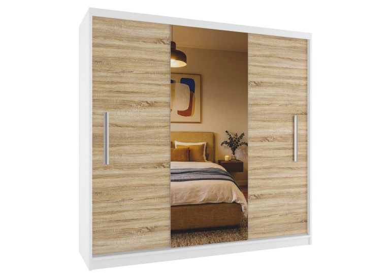 Armoire coulissante 200 cm PRIMO avec miroir chêne wotan / chêne sonoma – Producteur MES PRIMO SZP1/1/W/DS/0/AL