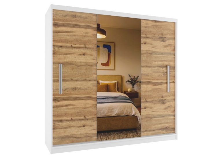 Armoire coulissante 200 cm PRIMO avec miroir chêne wotan / chêne sonoma – Producteur MES PRIMO SZP1/1/W/DW/0/AL