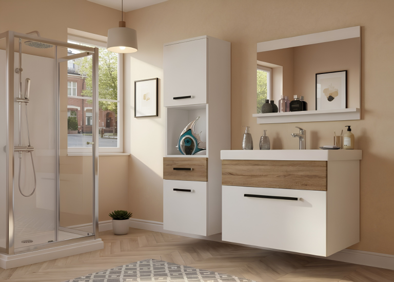 Meuble de salle de bain Belini blanc mat / chêne sonoma + lavabo + miroir Fabricant ROD M 3/0/W/WDS/0/ZW