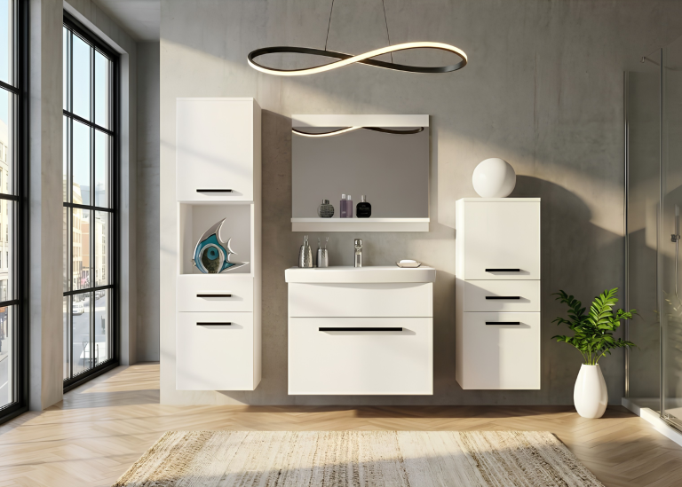 Meuble de salle de bain Belini blanc mat + lavabo + miroir Fabricant ROD M 5/0/W/W/0/ZW