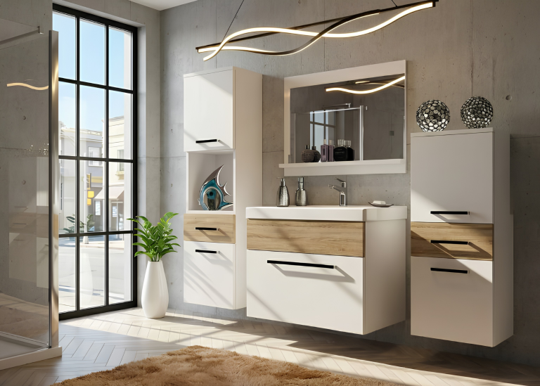 Meuble de salle de bain Belini blanc mat / chêne sonoma + lavabo + miroir Fabricant ROD M 5/0/W/WDS/0/ZW