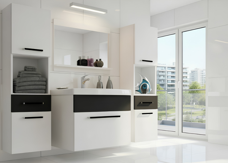 Meuble de salle de bain Belini blanc mat / noir mat + lavabo + miroir Fabricant ROD M 6/0/W/WB/0/ZW
