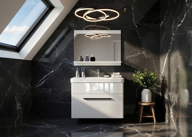 Meuble de salle de bain Belini blanc brillant + lavabo + miroir Fabricant ROD P 1/0/W/W/0/ZW
