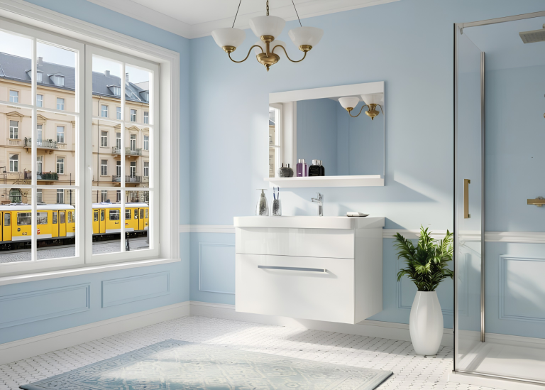 Meuble de salle de bain Belini blanc brillant + lavabo + miroir Fabricant ROD P 1/0/W/W/0/ZW
