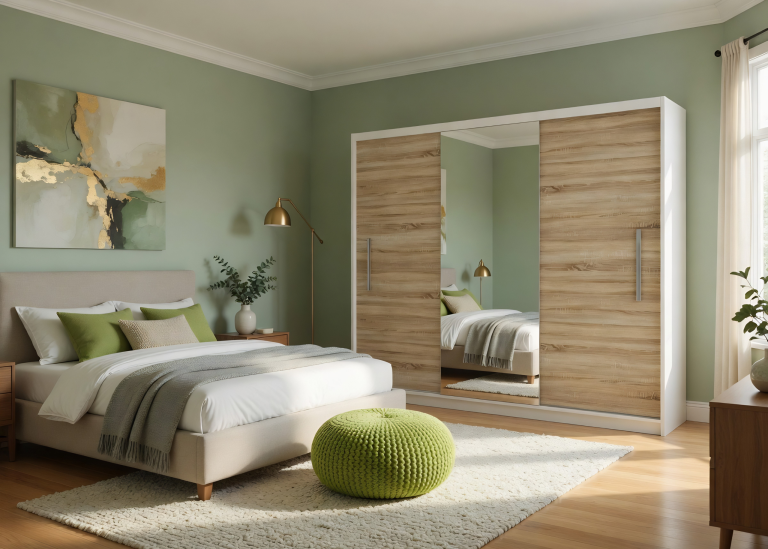 Armoire coulissante 232 cm avec miroir chêne wotan / chêne sonoma – Producteur MES PRIMO SZP4/2/1W/2DS1L/0/AL