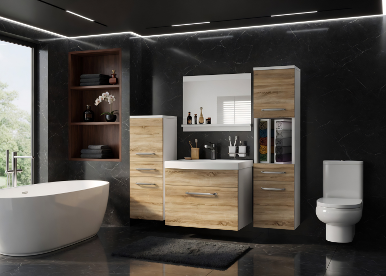Meuble de salle de bain avec vasque et miroir chêne sonoma – Producteur ROD PRIMO M 5/0/W/DS/0/ZINC
