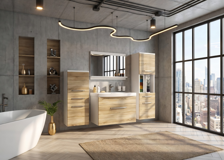 Meuble de salle de bain avec vasque et miroir chêne sonoma – Producteur ROD PRIMO M 5/0/W/DS/0/ZINC