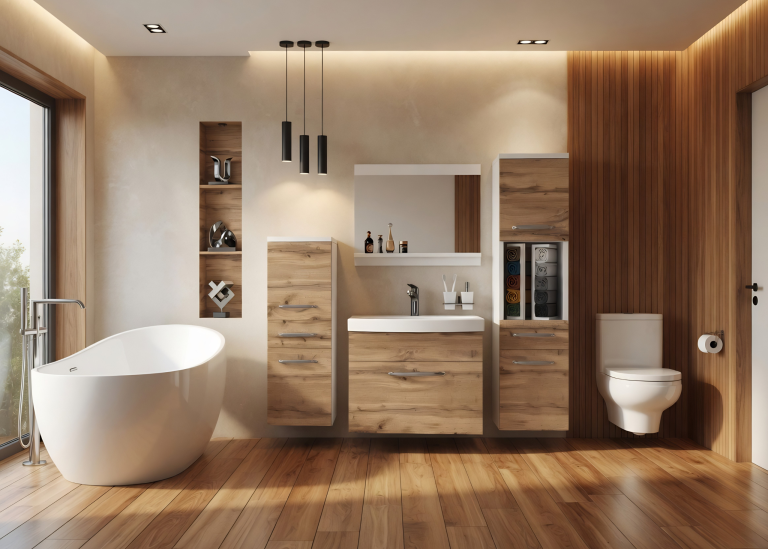 Meuble de salle de bain avec vasque et miroir chêne wotan – Producteur ROD PRIMO M 5/0/W/DW/0/ZINC