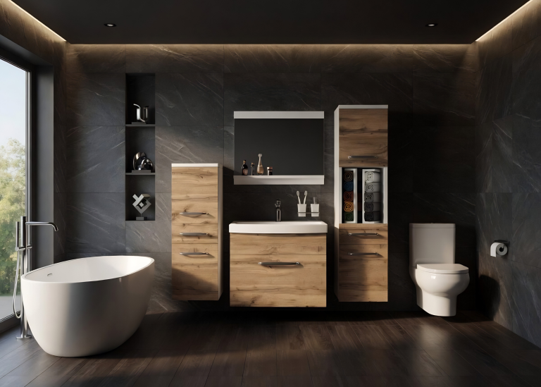 Meuble de salle de bain avec vasque et miroir chêne wotan – Producteur ROD PRIMO M 5/0/W/DW/0/ZINC