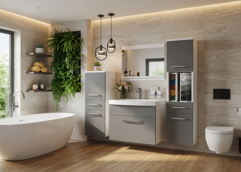 Meuble de salle de bain avec vasque et miroir gris anthracite graphite – Producteur ROD PRIMO M 5/0/W/SR/0/ZINC